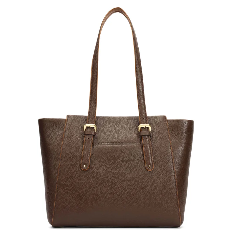 Da Milano Mocha Medium Wax Leather Tote - Mocha for Women | Best Price UAE